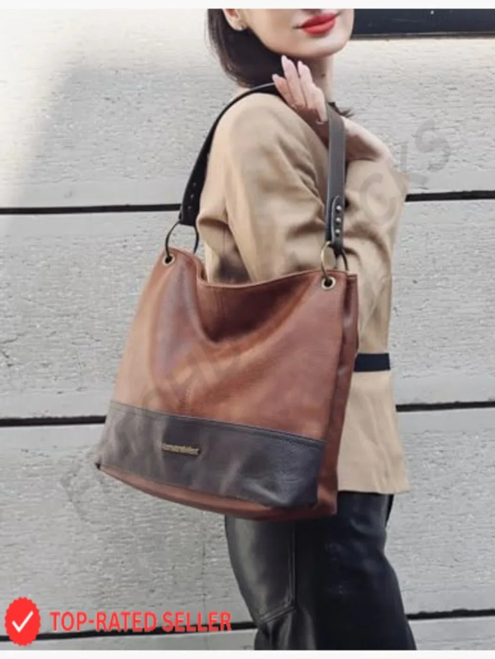 Chic Hobo Bag with Contrast Trim - Large Capacity Shoulder Tote Vegan Leather